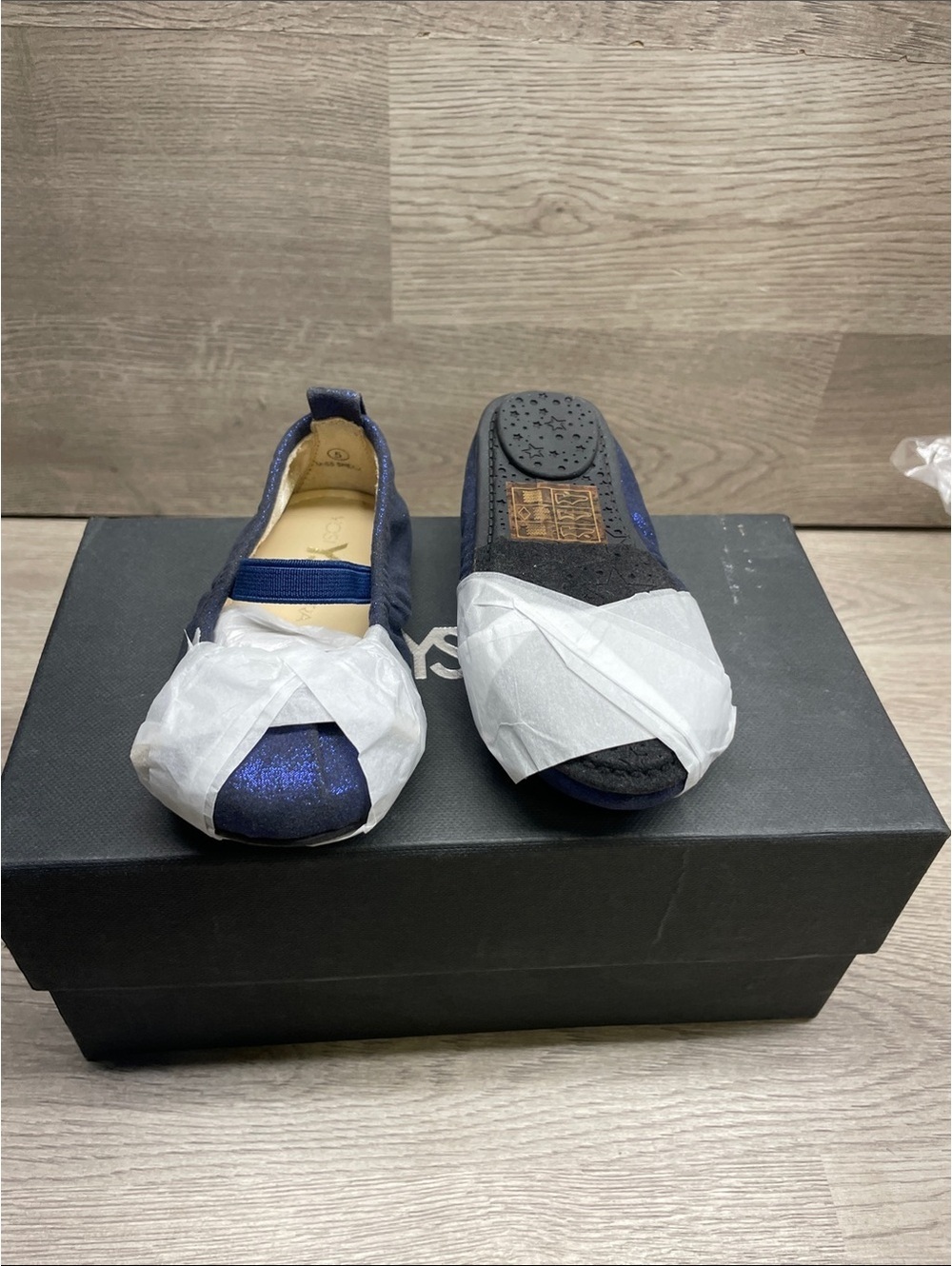 Yosi Samra Navy Glitter Girls Ballet Flats with Elastic Strap #128